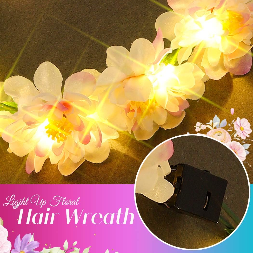 Ghirlanda Floreale Con Luci Ghirlanda Di Fiori A LED Per Capelli - Con 3 Modalità Di Luce (fissa, Lampeggiante), Per Feste, Matrimoni, Donne Ghirlande Luminose