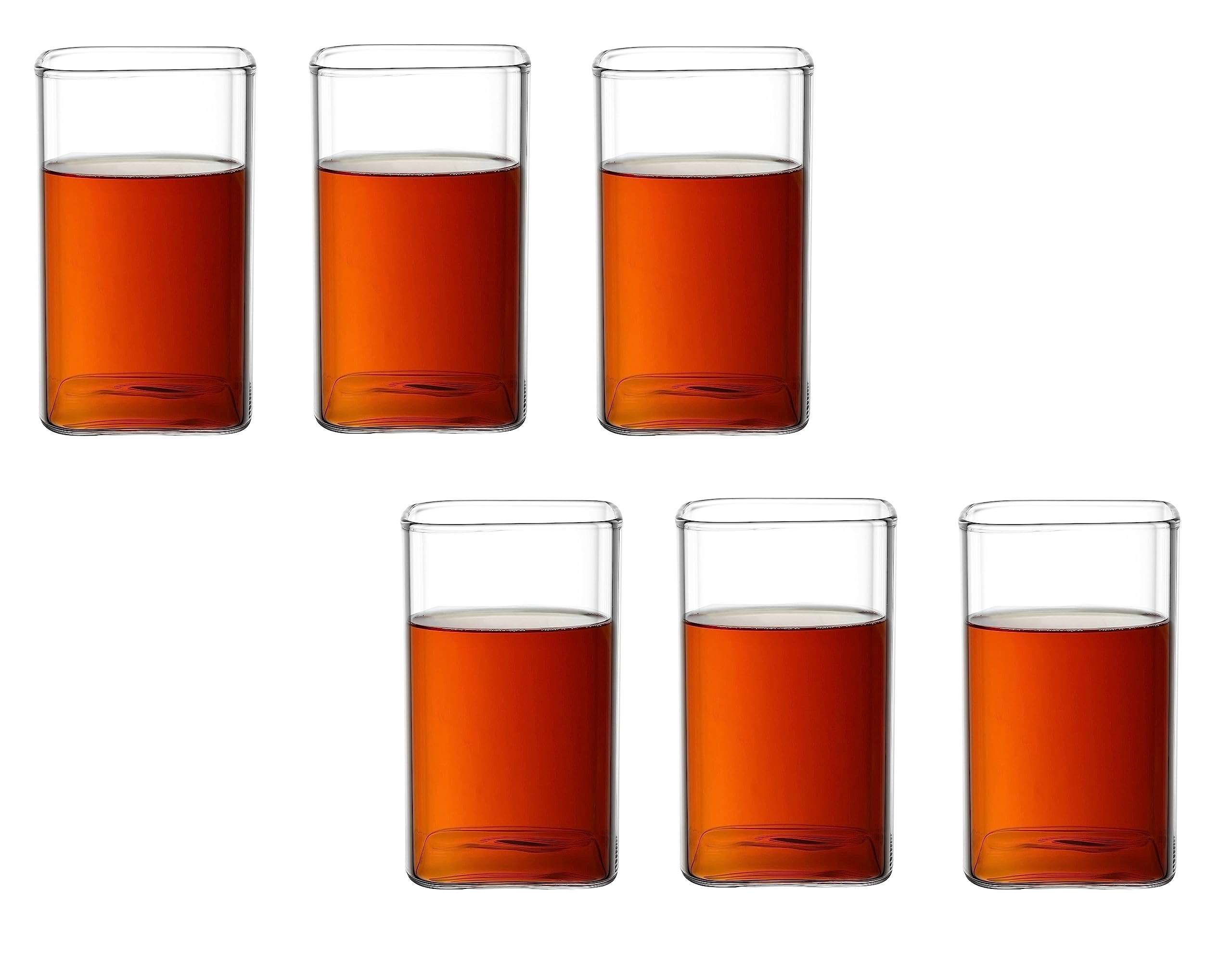 BlinkMax Borosilicate Square Shaped Classic Glass Juice Drink Tea Cup - 260 ML (Set of 6)