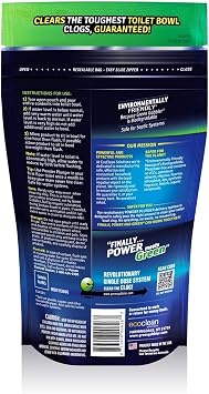 ECOCLEAN SOLUTIONS INC Ggpppowder Plungergreen Gobbler فتاحة الصرف الوحيدة الآمنة للاستخدام في المراحيض، تفتح انسدادات المراحيض القوية، وآمنة لأنظمة الصرف الصحي