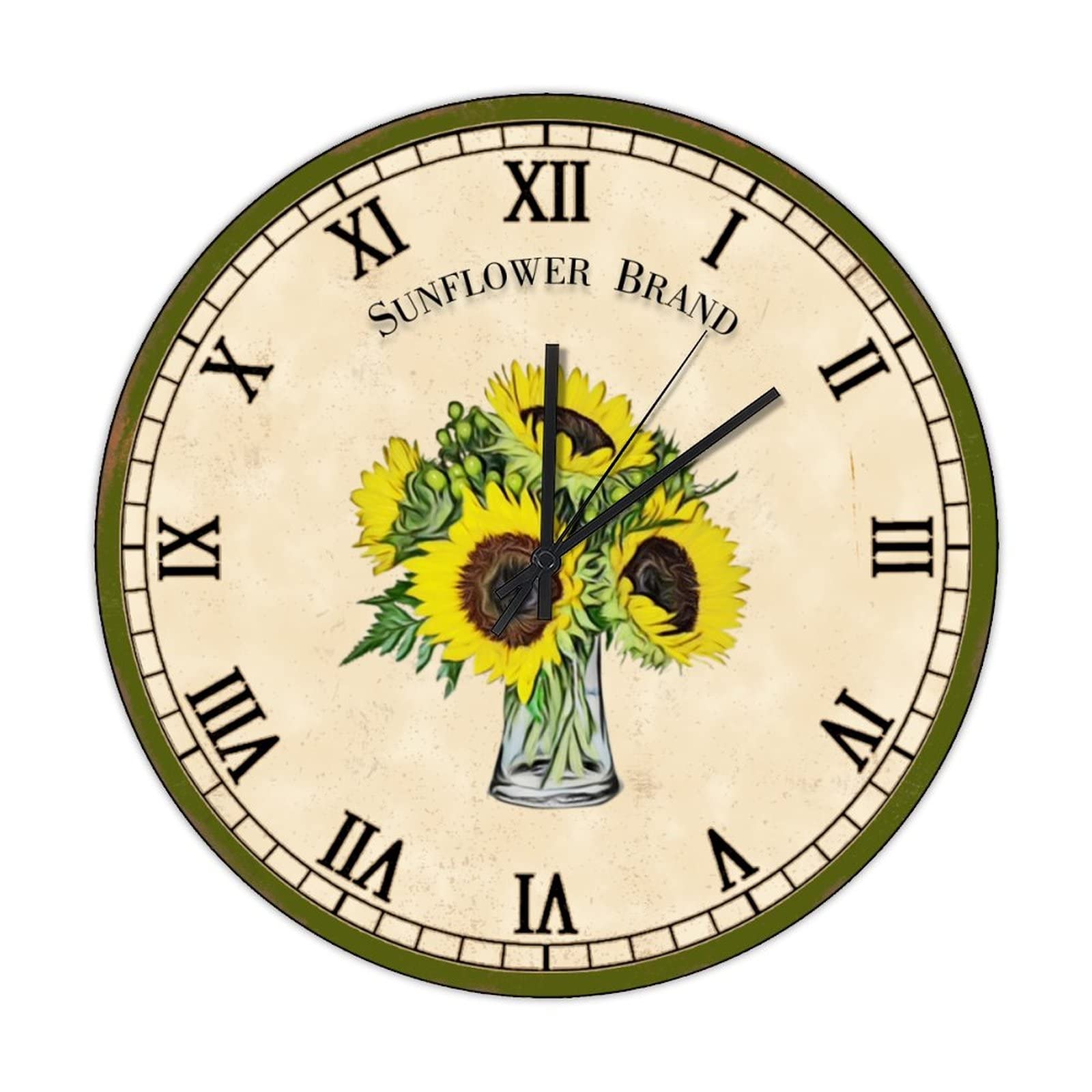 Horloge murale en bois tournesol rétro de 38 cm pour décoration de salon et cuisine
