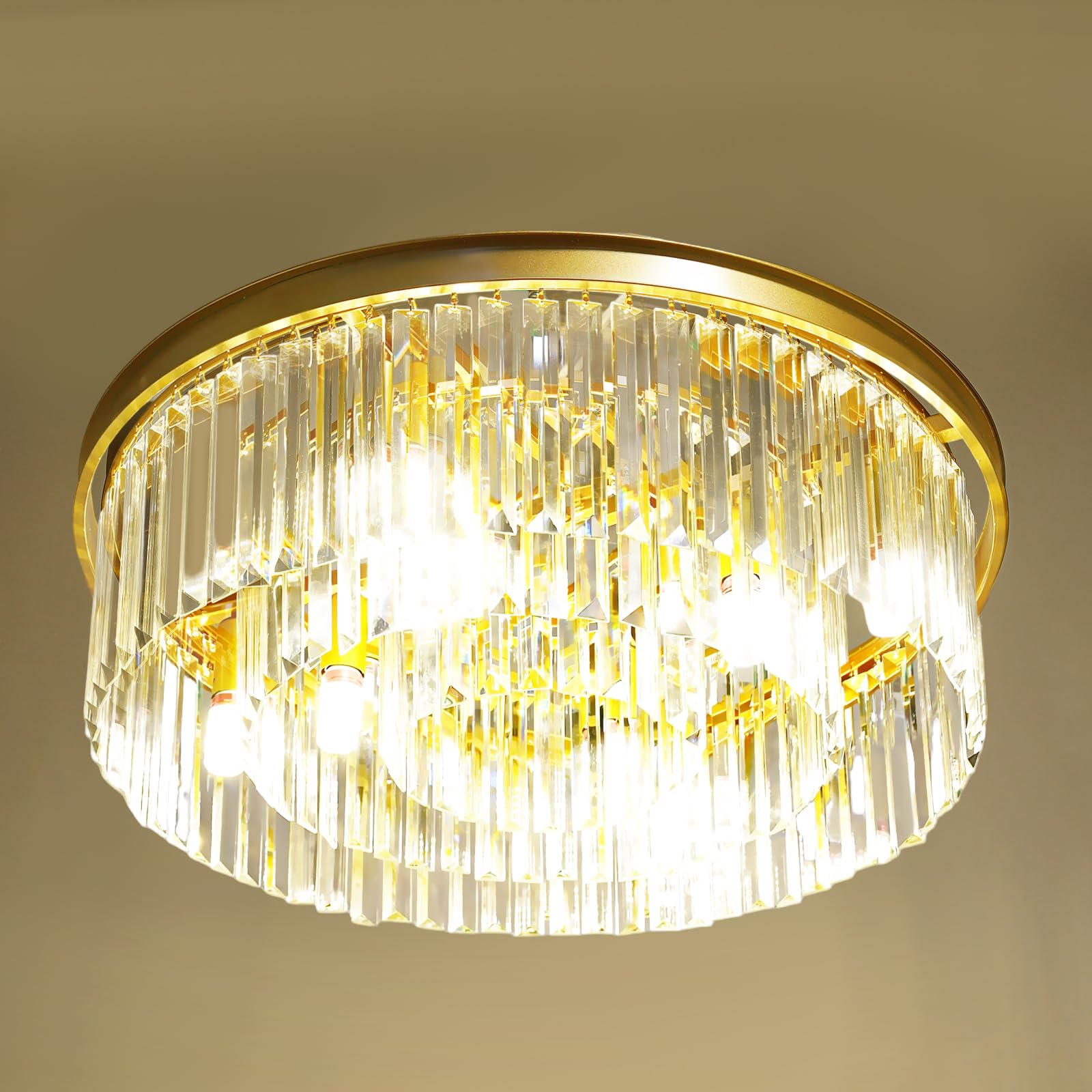 60cm Kristall Deckenleuchte Kristall Kronleuchter Rund Klar Kristall Pendelleuchte Deckenlampe Schlafzimmer Kristall Lampe Gold 8 x E14 Lichter für Esszimmer, Küche, Wohnzimmer