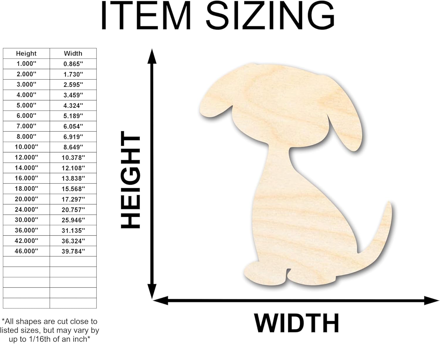 Unfinished Wood Cute Sitting Dog Silhouette | DIY Dog Craft Cutout | up to 46" DIY 16" / 1/2"