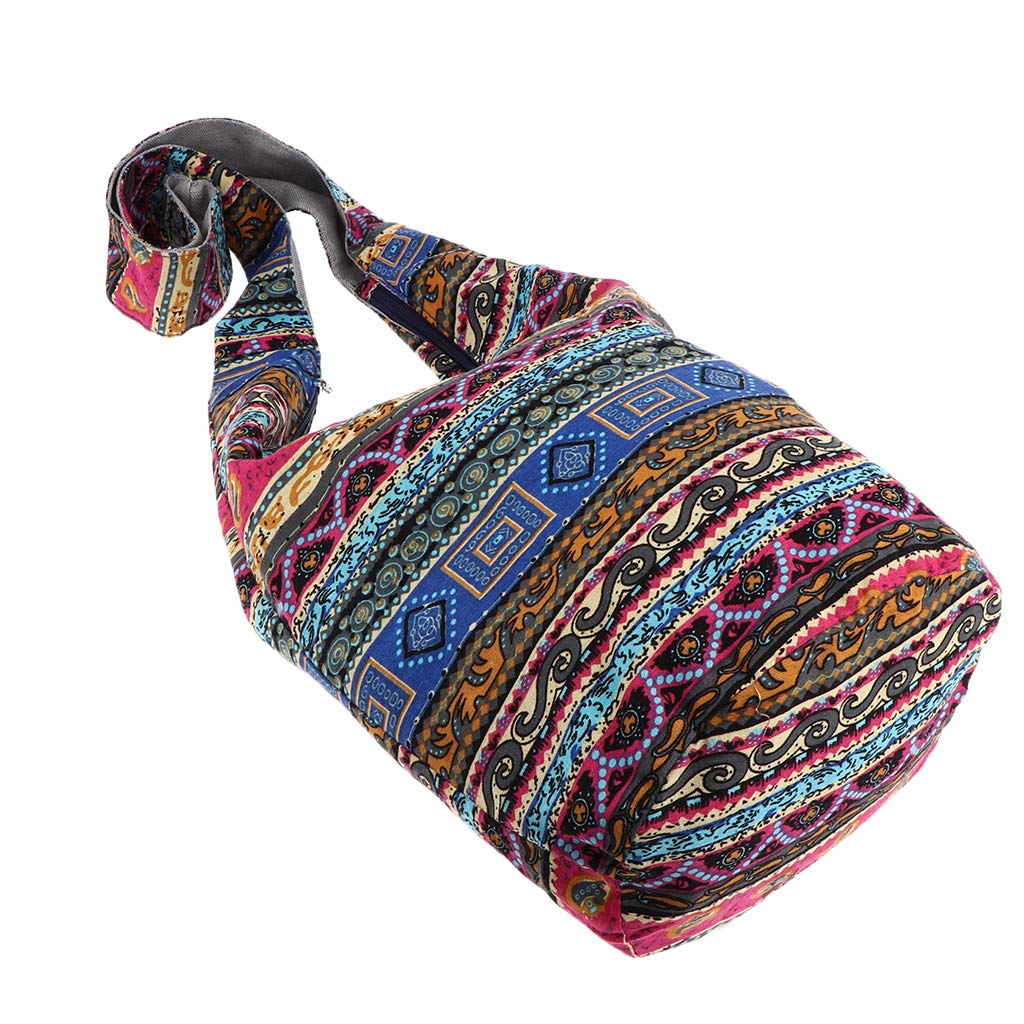 Bolso bandolera bohemio con cremallera en la parte superior, color azul