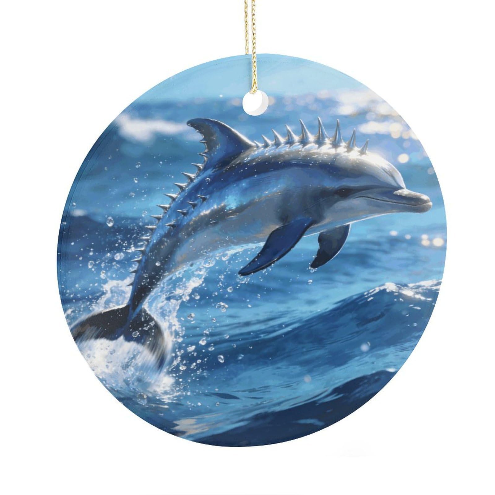 Fodpand Women's Style Marine Art Spiny Dolphin Ceramic Christmas Ornament,Wall Hanging Decor Windows Hanging Decor Best Friend Birthday Gifts, Friendship Gifts Car Hanging Ornament Gift For Girls, Teachers 2.9 In