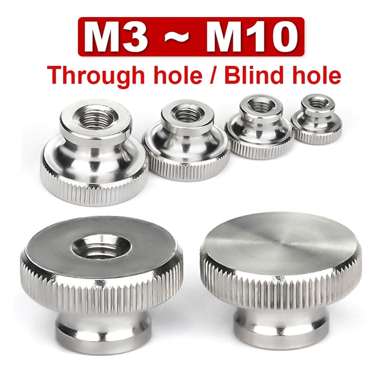 Knurled Coupling Nuts 304Stainless Steel Hand Nut GB806 High Head Knurled Thumb Through Hole Blind Hole Nut Advertising Decorative Nail M3M4M5M6M8M10(Blind Hole,M4 (3Pcs))