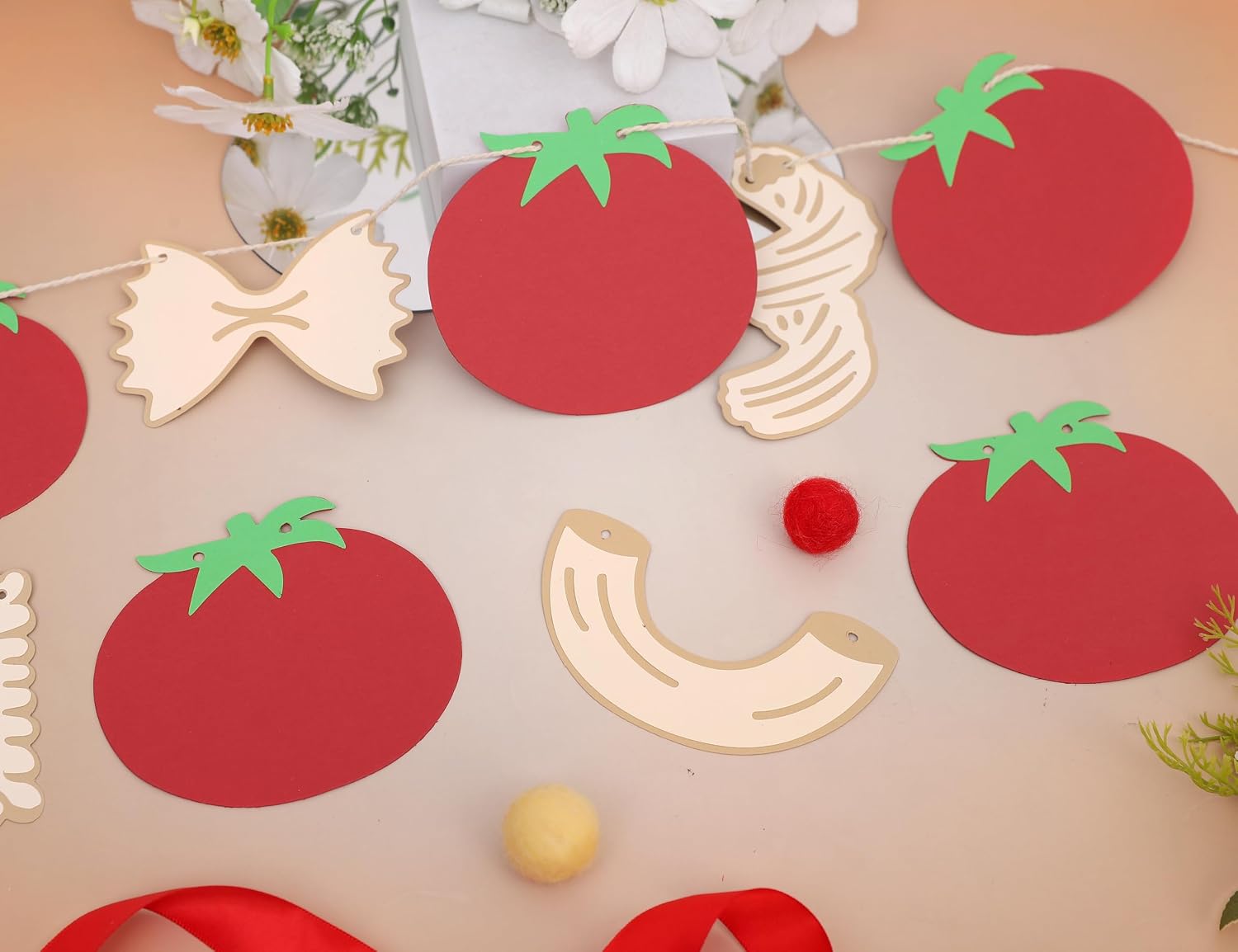 Italian Noodle Tomato Banner - Pasta Theme Party Decorations, That’S Amore Banner, Bambino Bambina Party Decor Decorations, For Birthday Baby Shower Bachelorette Party Supplies