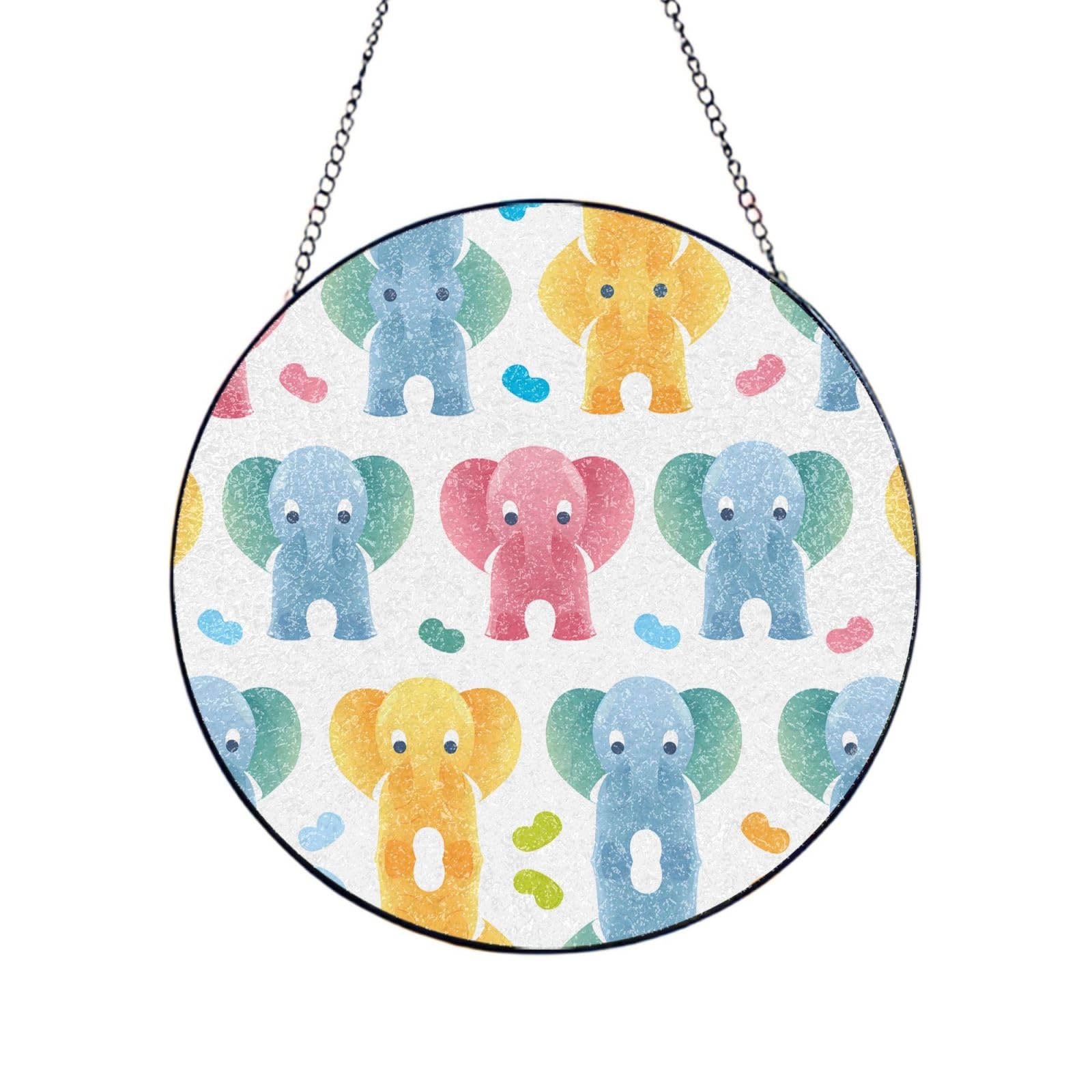Phayah Plastic Elephant Print Glass Window Hanging Sun Catchers Suncatcher Decor For Birthday For Home Garden Porch 12in（30cm）