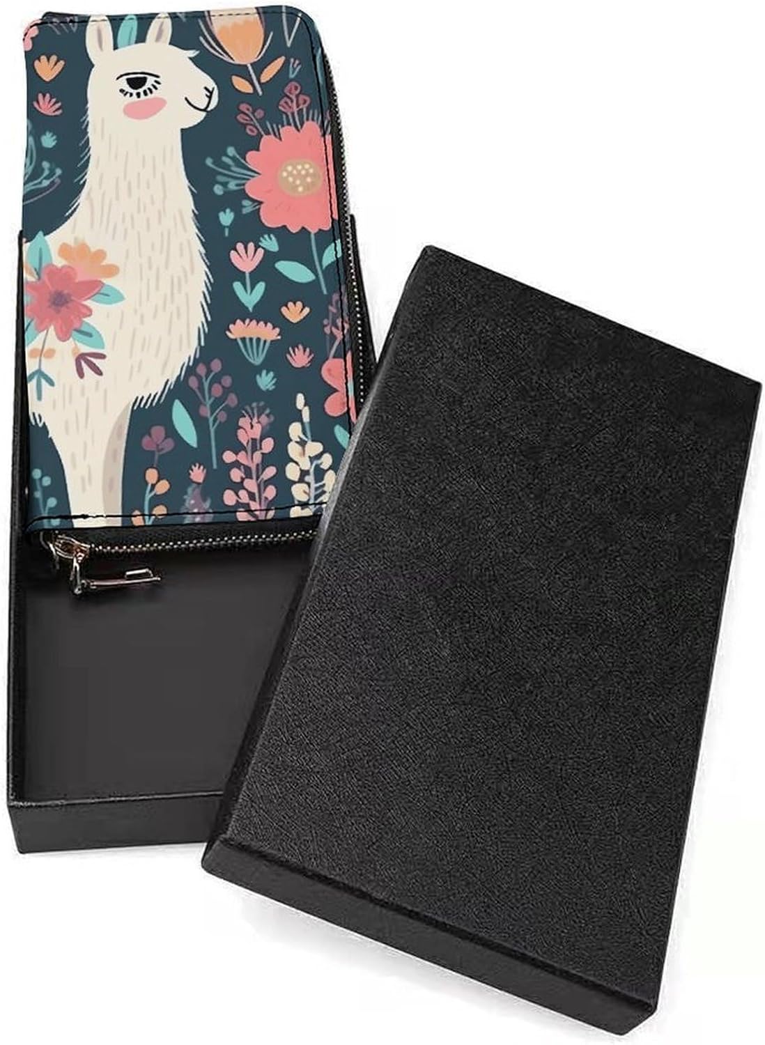 Long Wallet Waterproof PU Zipper Wallets, Cute Llama Floral Printed Large Capacity Ladies Travel Purse WristletTravle Wallet
