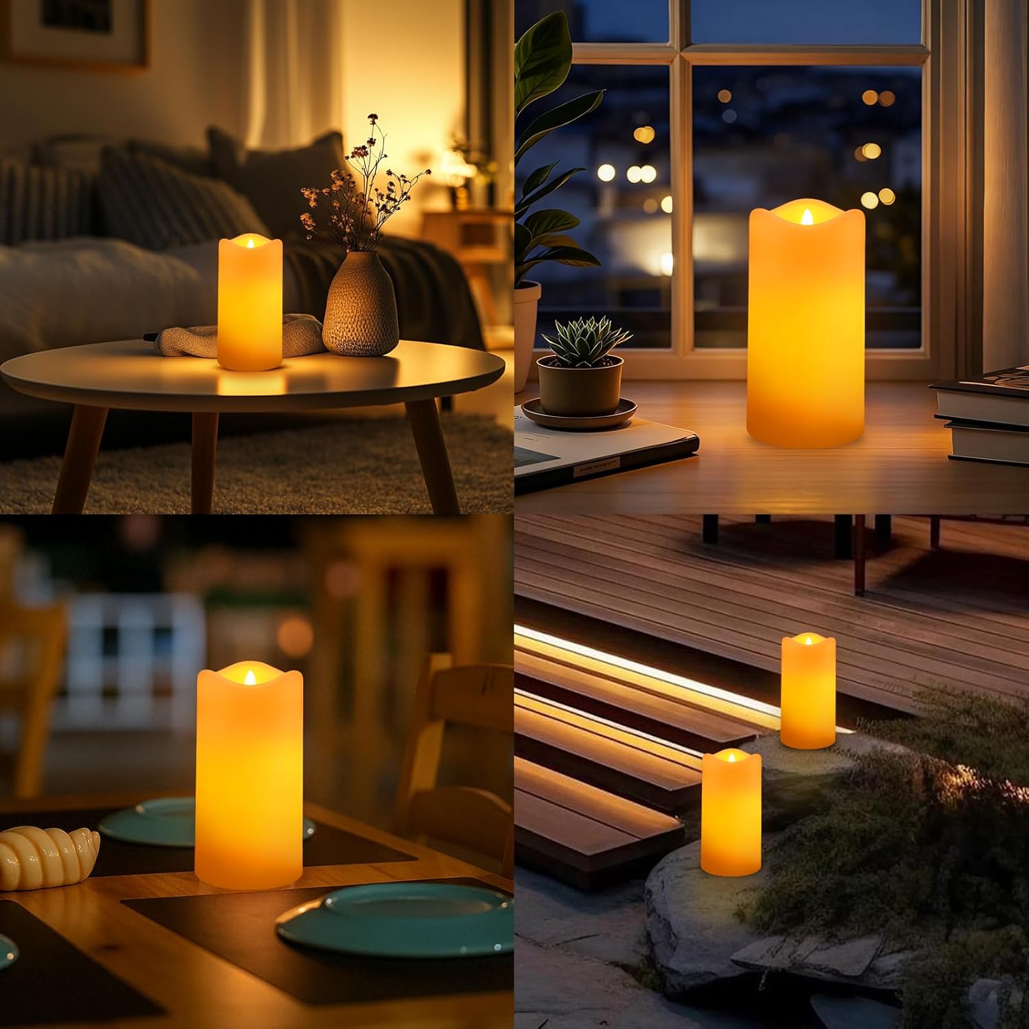 Solar Candles Outdoor Waterproof 2 Pack, 3"x6" Solar Powered Rechargeable Flameless Candles for Lantern, Auto On/Off Flickering Glow Dusk to Dawn, Outdoor Solar Lights for Garden & Patio