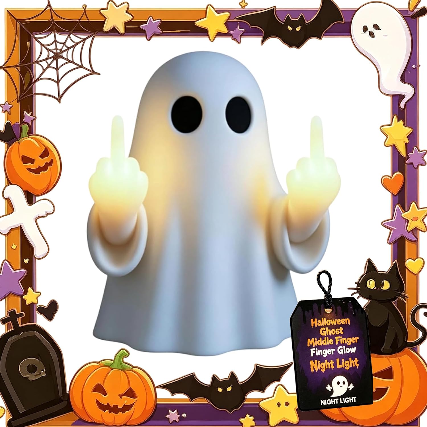 Halloween Ghost Middle Finger Glow Night Light, Halloween Glow Night Lights Light-Up Led Figurine, Ghost Lamp, Spooky Middle Finger Statue for Bedroom Decor Home Office Gift，1pc