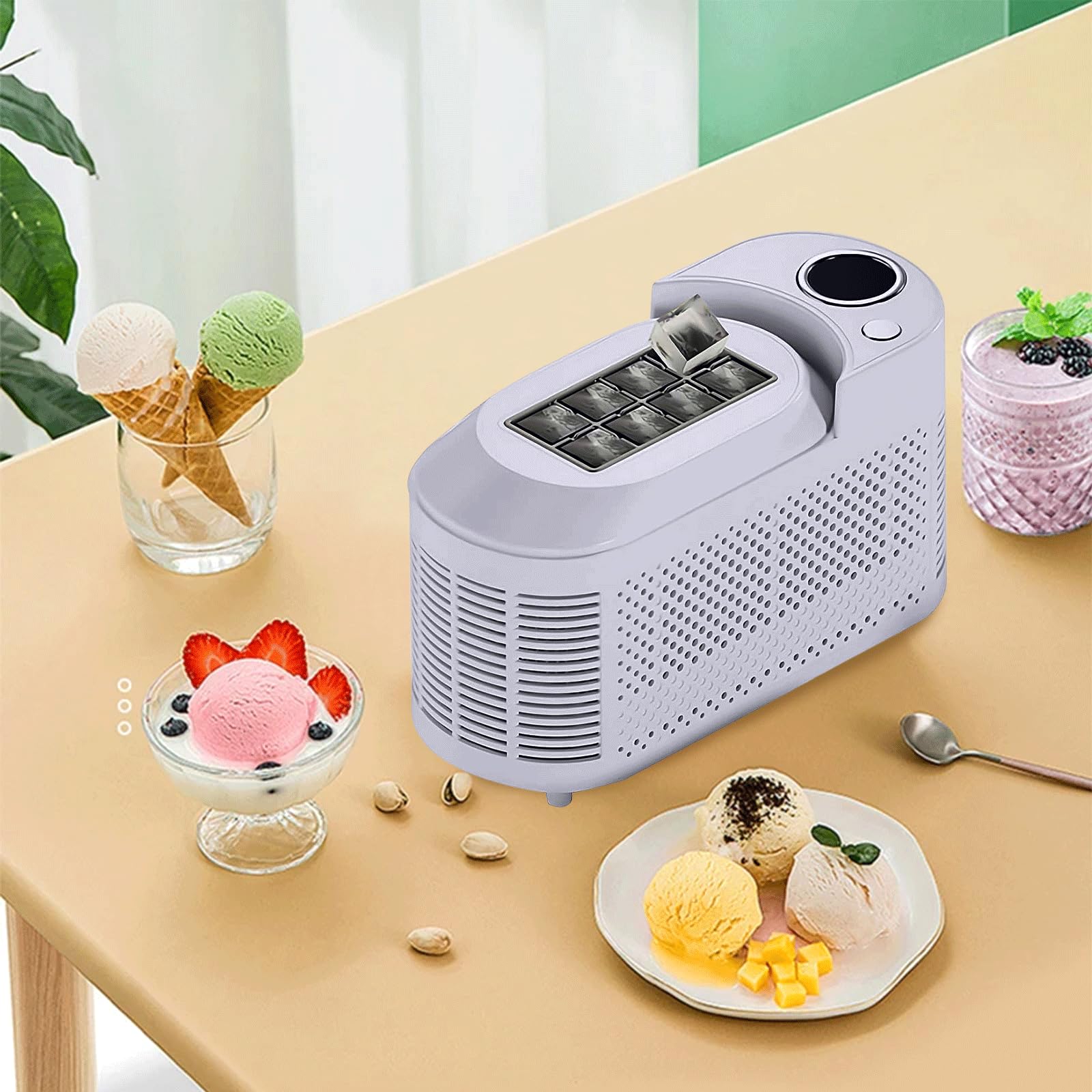 Máquina De Hielo De 8 Cubos En 10 Minutos, Silenciosa Máquina De Hielo Encimera, Máquina De Hielo Portátil Para Camping, Coche, Hogar Y Oficina (Morado)