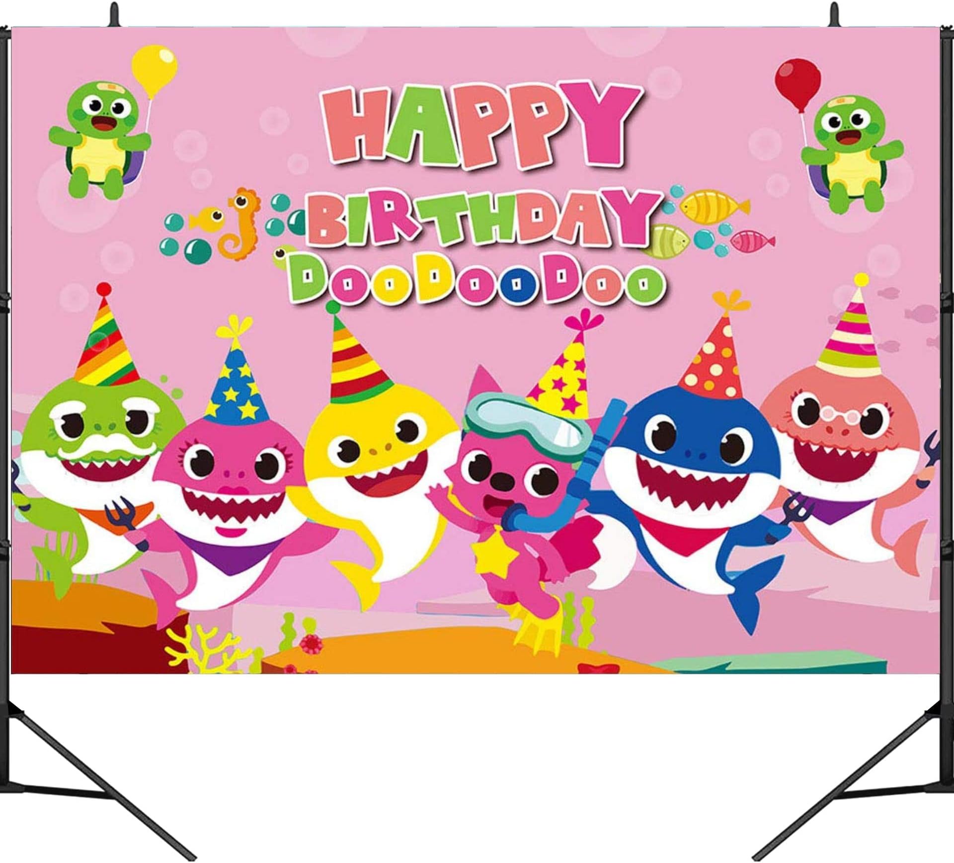 Shark Backdrop (Pink), Shark Baby Party Supplies, Birthday Decorations (5x3 FT)…
