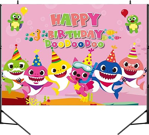 FUNTON Fondo de tiburón bebé (rosa), suministros de fiesta de tiburón bebé, decoraciones de cumpleaños de tiburón bebé (5 x 3 pies)