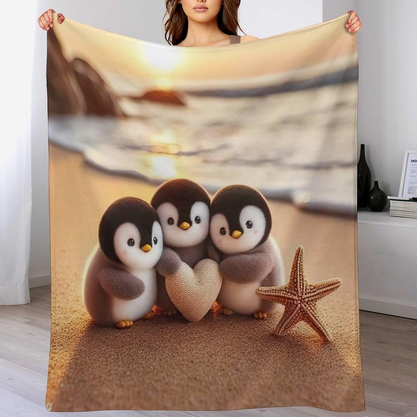 Couverture polaire pingouin douce en flannel pour vos soirées cocooning au salon