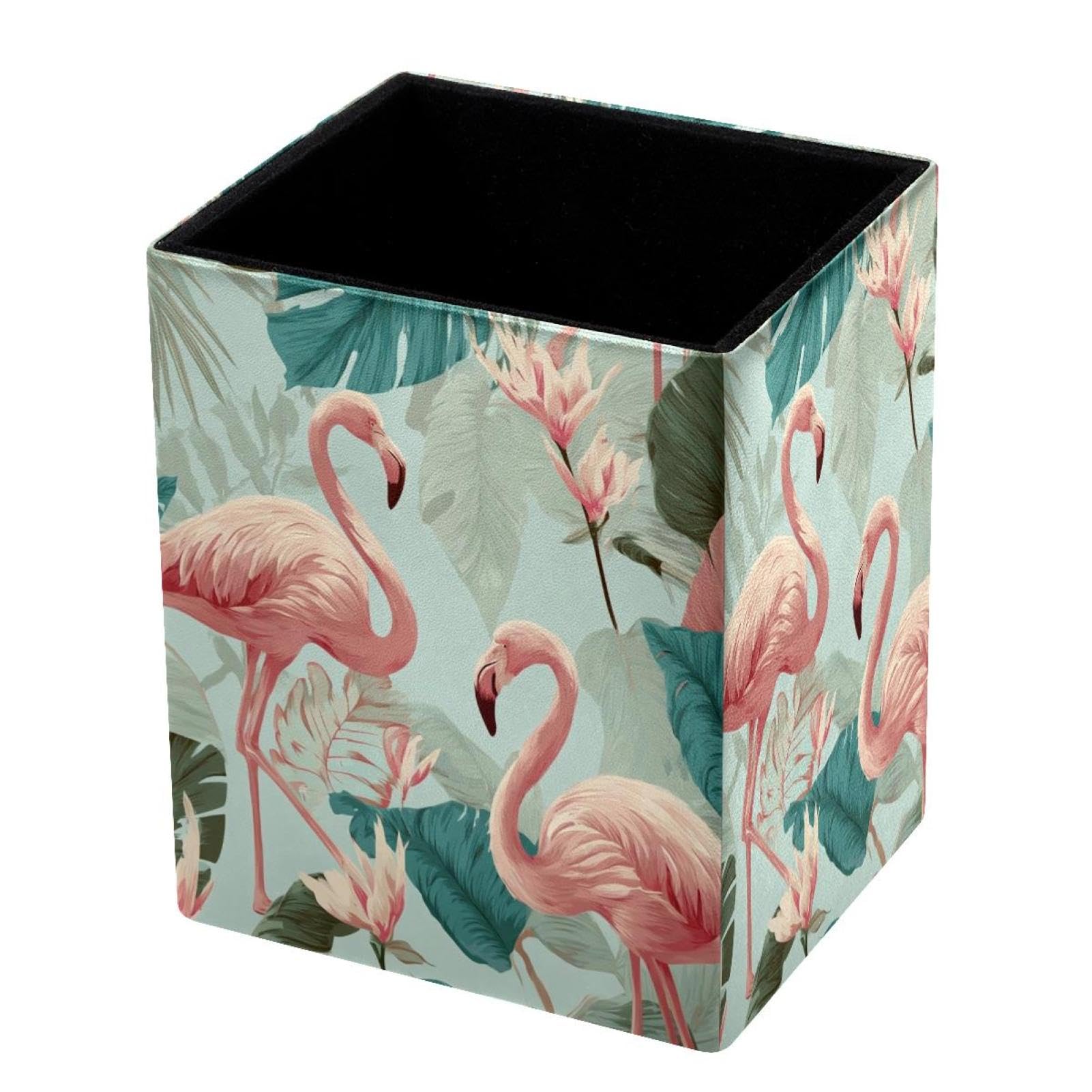 VAPOKF Pencil Holders for Desk, Flamingos and Palm Leaves Printed Pen Holders Pen Pot Makeup Brushes Storage Desktop Stationery Supplies Organiser for Home Office