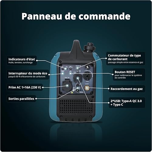 Könner & Söhnen KS 1900iG S LPG Inverter Generator 2.0 kW Dual Fuel Inverter Power Generator Eco-Mode Emergency Power Generator for Indoor and Outdoor Use Gasoline Generator 230 V/16 A, Euro-5 - 5