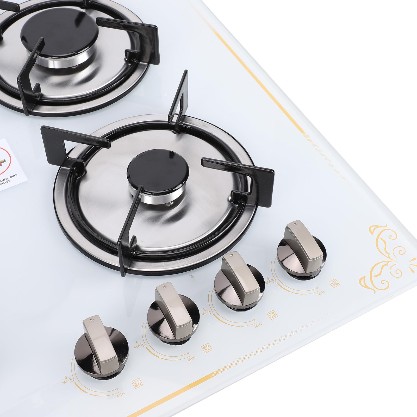 Haofy Cuisinière à Gaz 4 Brûleurs 24 Pouces, Table en Verre et Acier