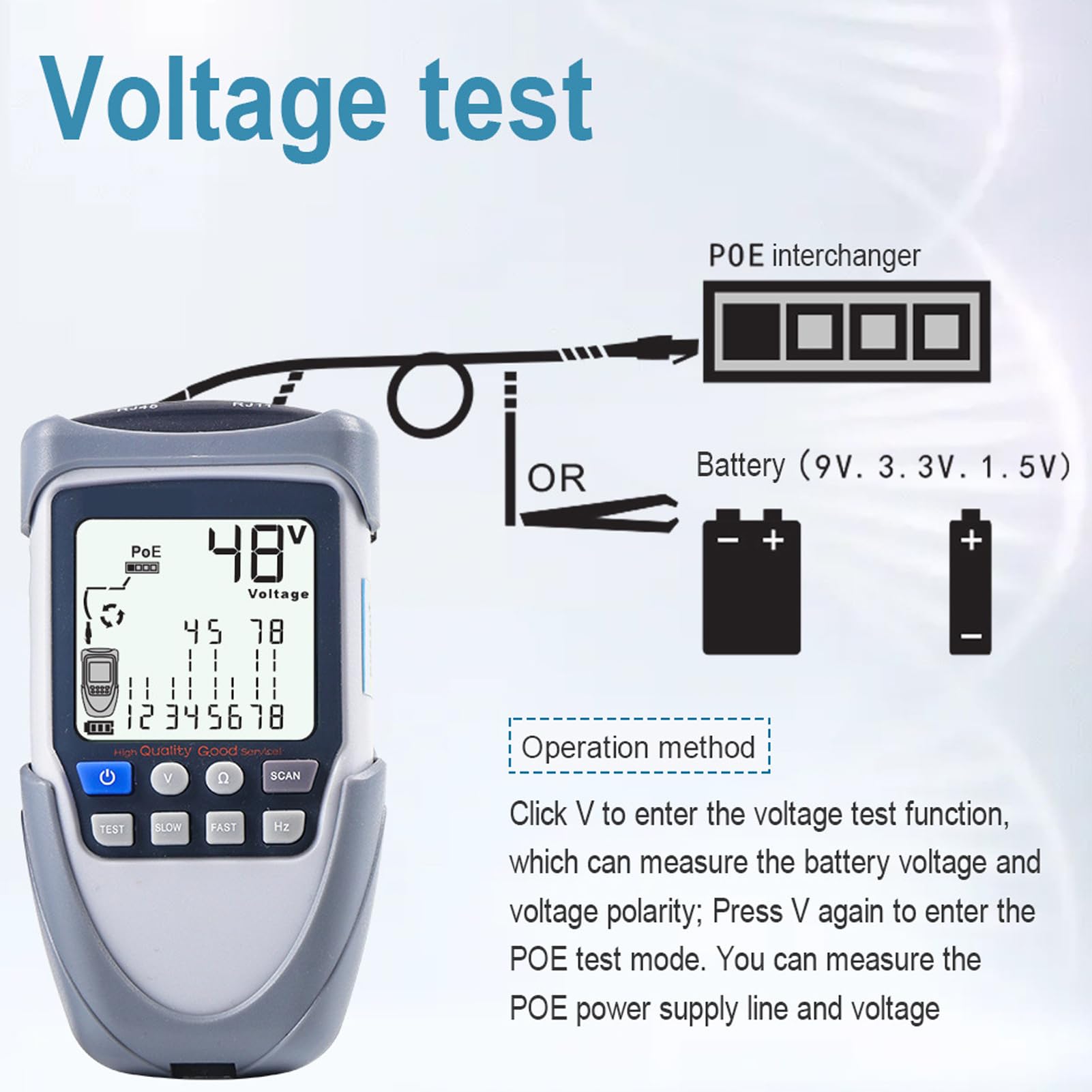 Rastreador de Cables, Probador de Cables ABS, Buscador de Líneas con Pantalla LCD, POE y Medición de Voltaje de Batería, Receptor con 3 AA de Alimentación, para Técnicos de Redes