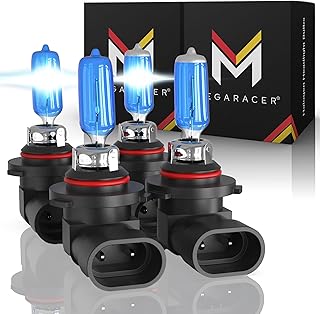 Mega Racer 9005/HB3 and 9006/HB4 Halogen Headlight Bulb Combo for Low Beam and High Beam - Super White 5000K 12V, Xenon, IP68 Waterproof Rating, Automotive Replacement Bulbs - Pack of 4