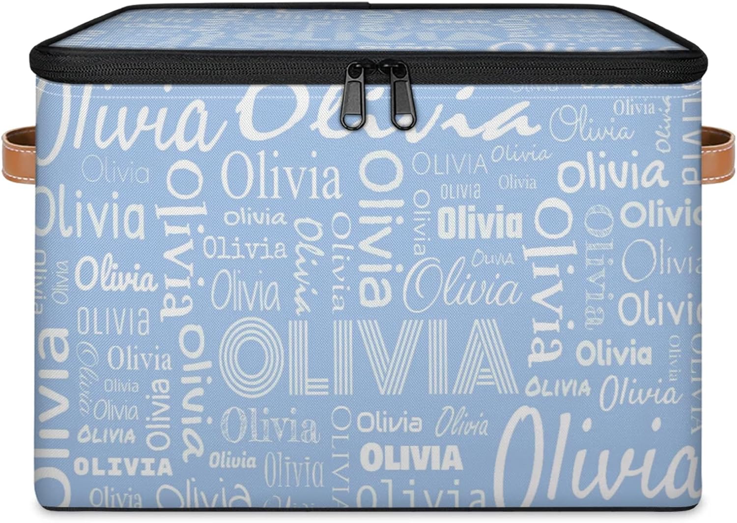 Custom Storage Bins with Lid Handles, Large Capacity Fabric Personalized Name Shelves Clothes Storage Cubes, Sky Blue Organizer Baskets