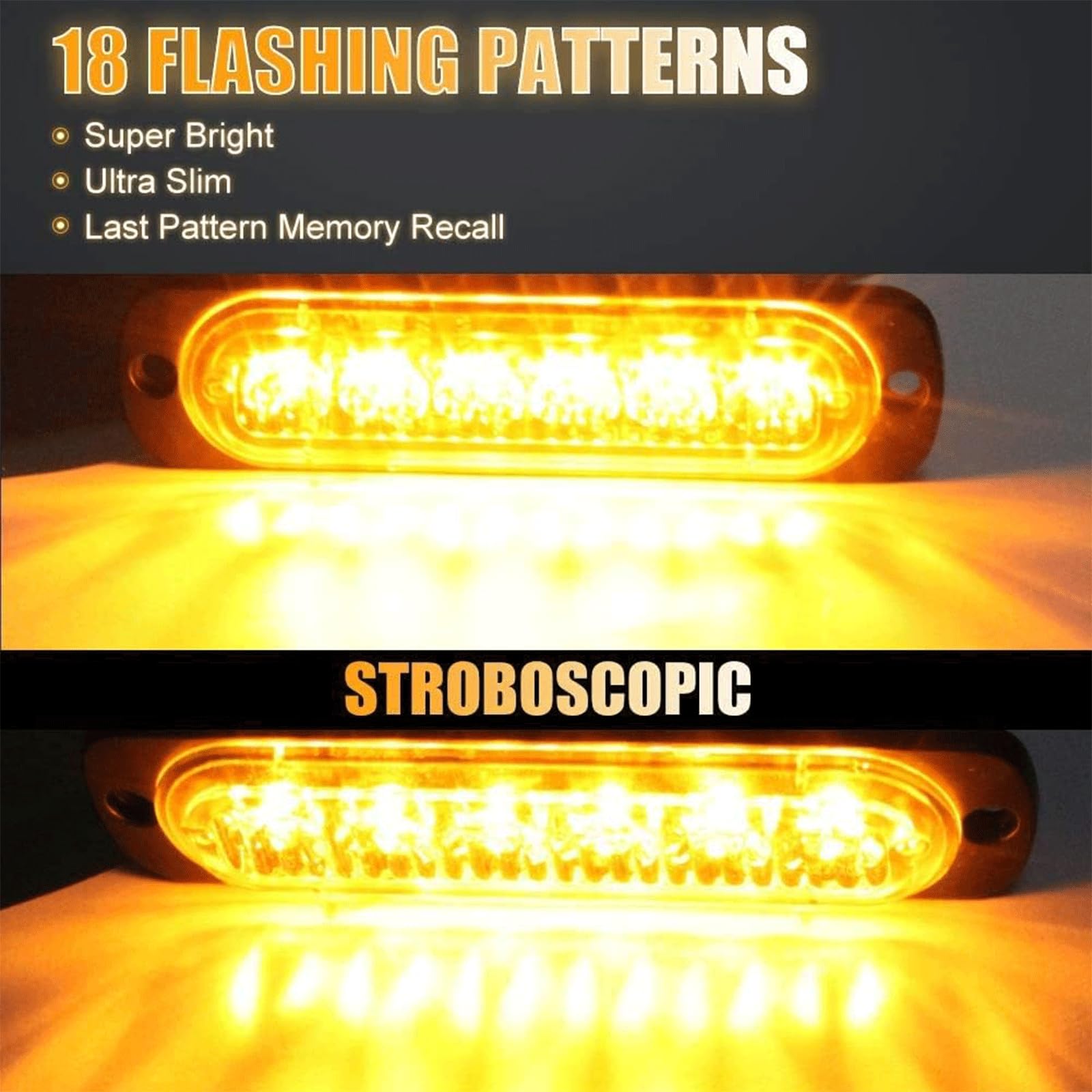 Feux Stroboscopique, LEDs Lampe Flash Stroboscope Gyrophare LED Feux Pénétrations Avant Voyant d’Alarme Urgence Strobe 12V/24V pour Voiture Camion Remorque (4LED-Jaune-8X)