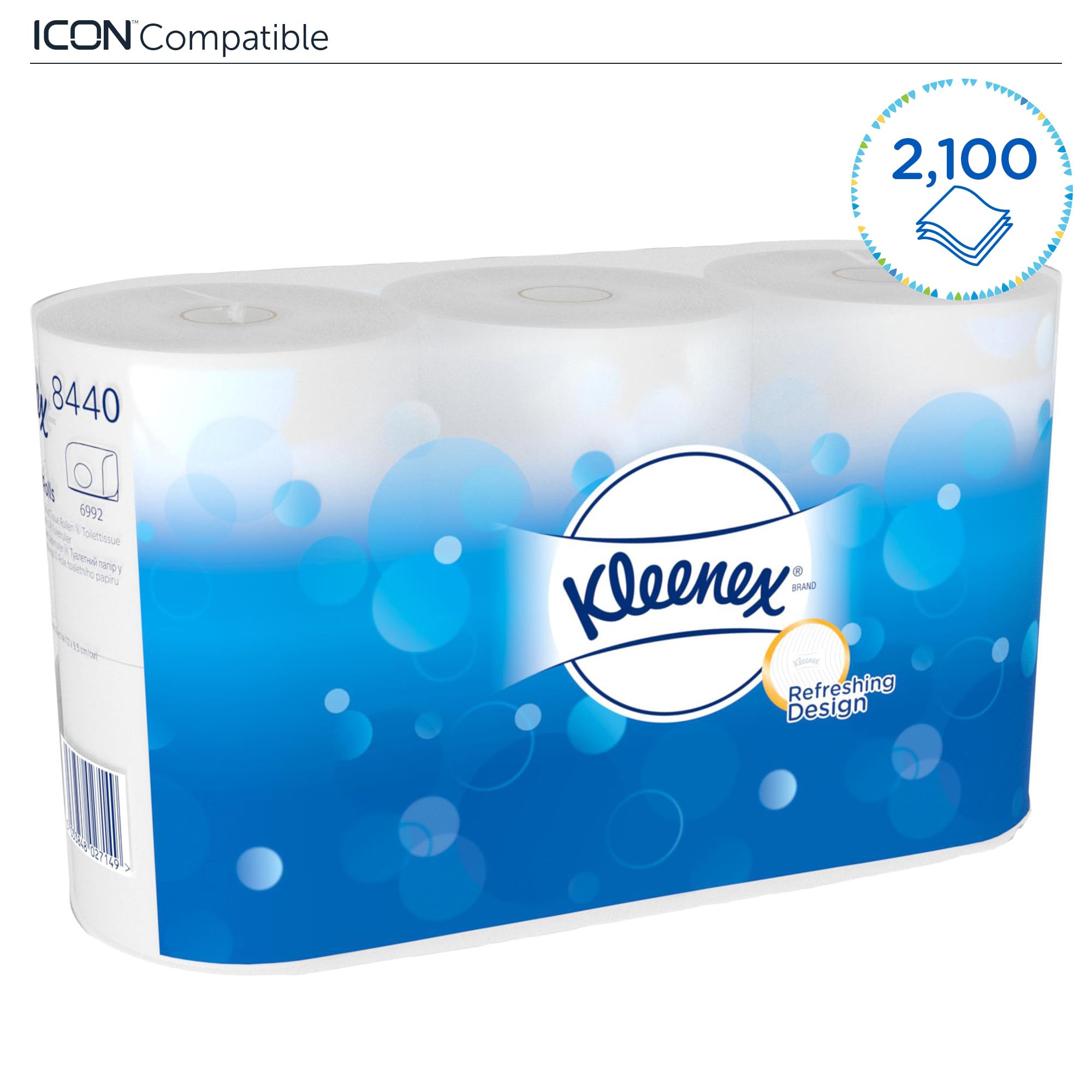Kleenex, 8440, standardowe rolki chusteczek toaletowych, 3-warstwowe, białe, 36 rolek x 350 arkuszy