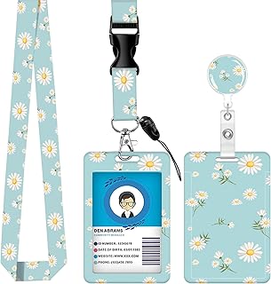 ID Badge Holder with Breakaway Lanyard, Retractable Badge Reel,Lanyards for Id Badges，Work Name Tag Breakaway Lanyard ID Card Protector Case for Teacher Nurse Work Office(Cute Flower Pattern)
