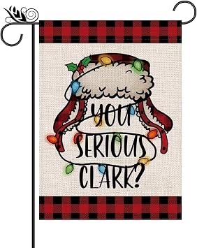 Christmas Garden Flag Xmas Vacation Double Sided Burlap Funny Hat Buffalo Plaid Xmas Winter Holiday Decorations Yard Lawn Outdoor Decor 12.5 x 18 Inch