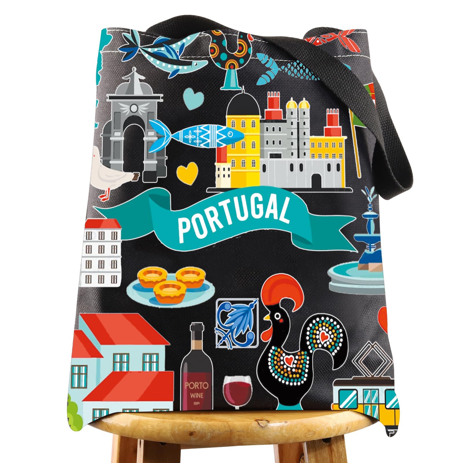 WZMPA Portugal Trip Tote Bag Portugal Travel Gift Portugal Culture Reusable Shoulder Bag Portugal Vacation Gift