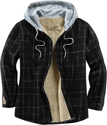 Mens Cotton Plaid Shirt Jacket Fleece Flannel Sherpa Button Down