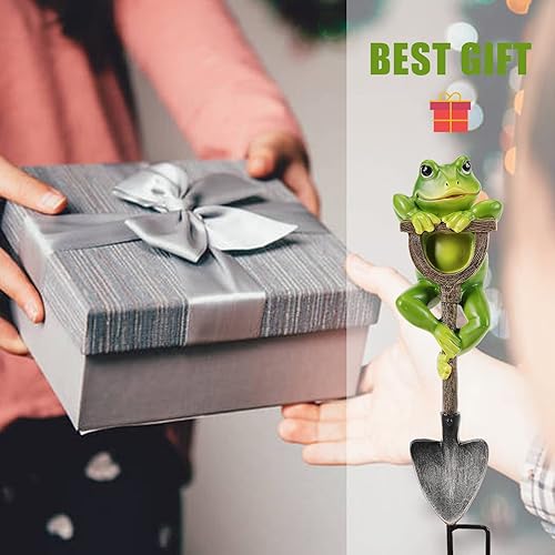 Miniatura 6 de Estatua de rana para jardín, decoración al aire libre, rana con pala, decoración de plantas, escultura de resina de paisaje, accesorios de arte,