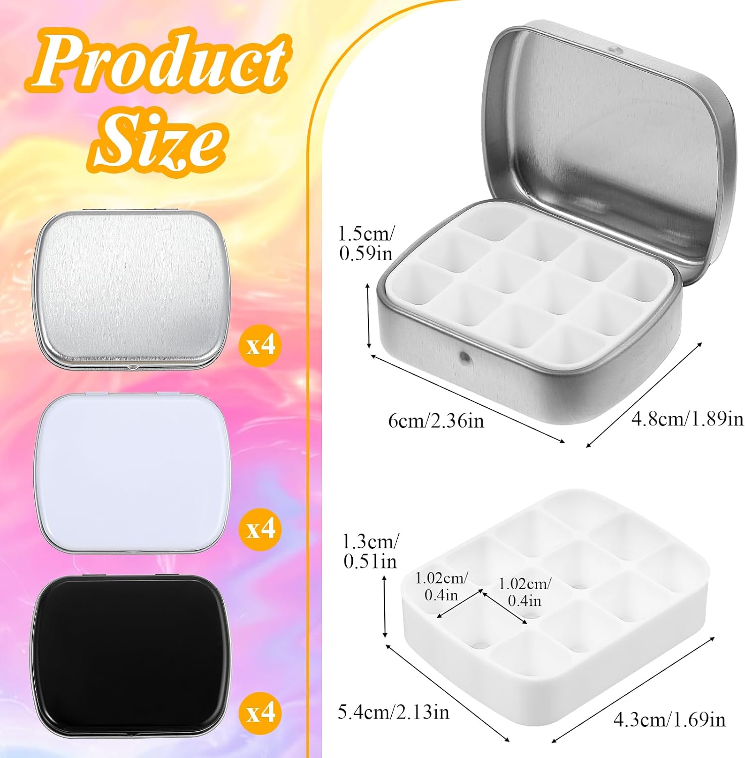 12 Pcs Mini Watercolor Tin Box, Mini Watercolor Storage Box, 12-Well Portable Paint Palette with Lid, Paint Container for Artist Travel Indoor & Outdoor Sketching DIY Craft, 3 Color