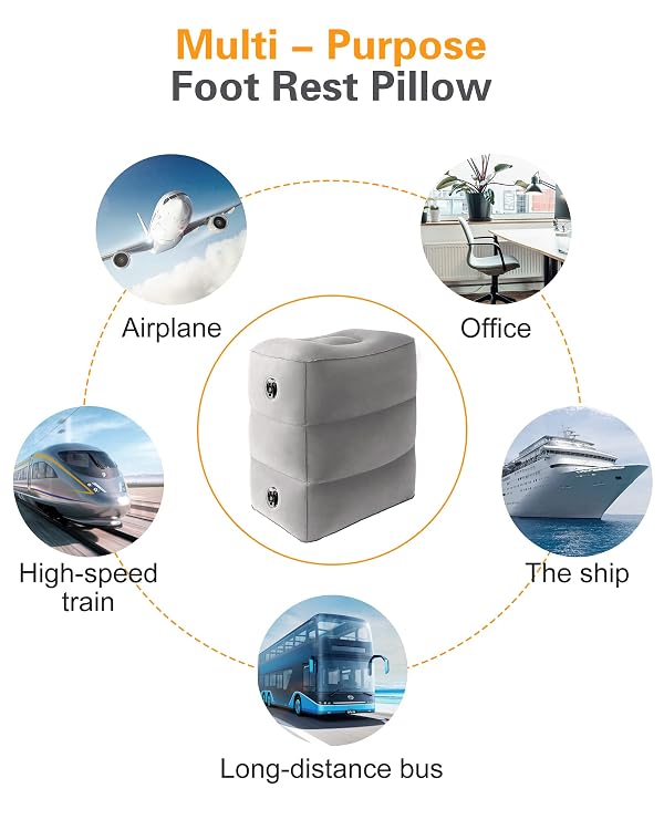 Sunany Inflatable Foot Rest Pillow for Travel, Kids/Adults Airplane Travel Pillow-Adjustable Height for Kids to Sleep While Traveling,Suitable for Airplane, Office, Home, Cars and Any Travel (1 Pack) by Sunany - Image 8