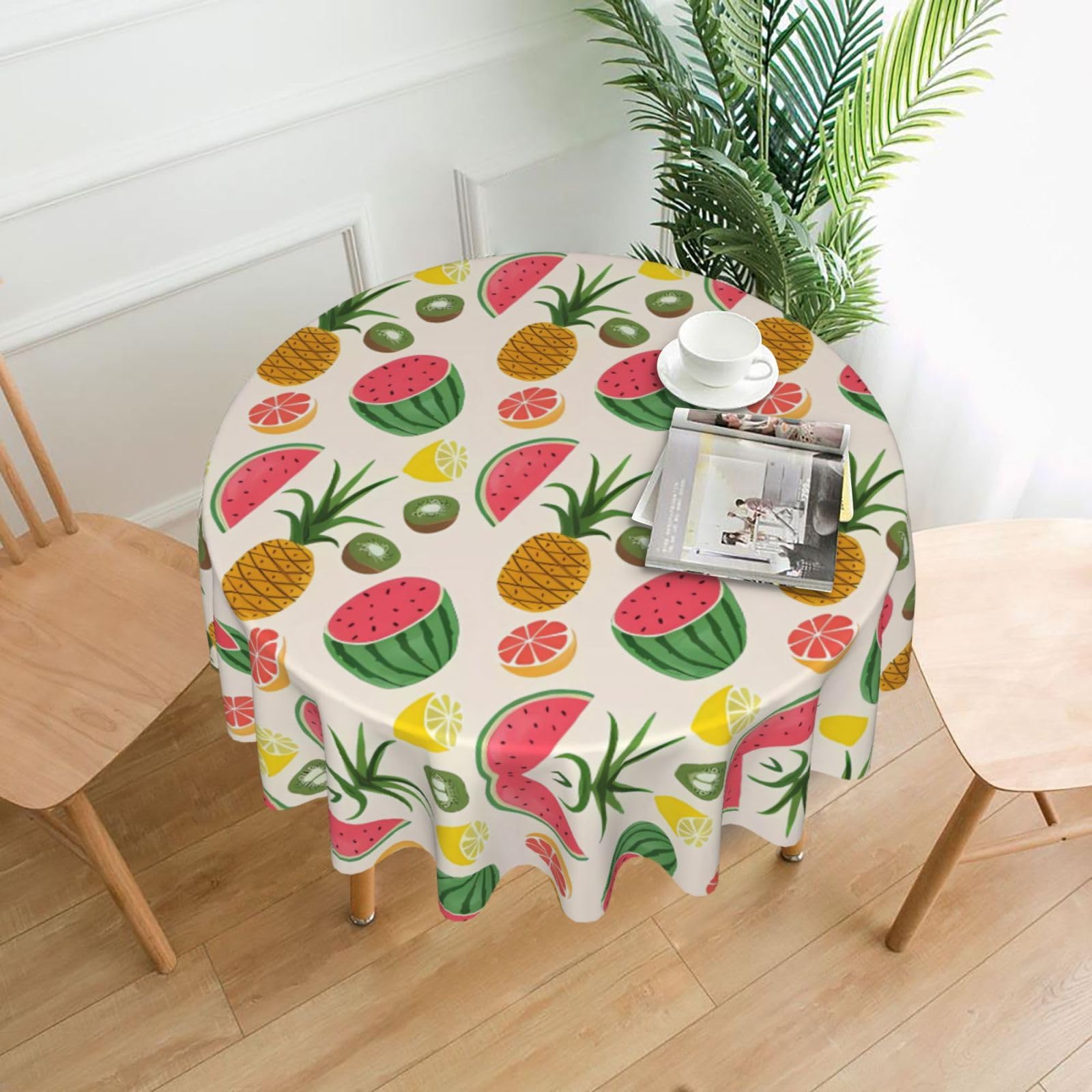 YYHHAOFA Tropical Fruits Prints Round Decorative Tablecloth 60in - High-Grade Polyester Throw for Dining Tables, Parties, & Outdoor Events