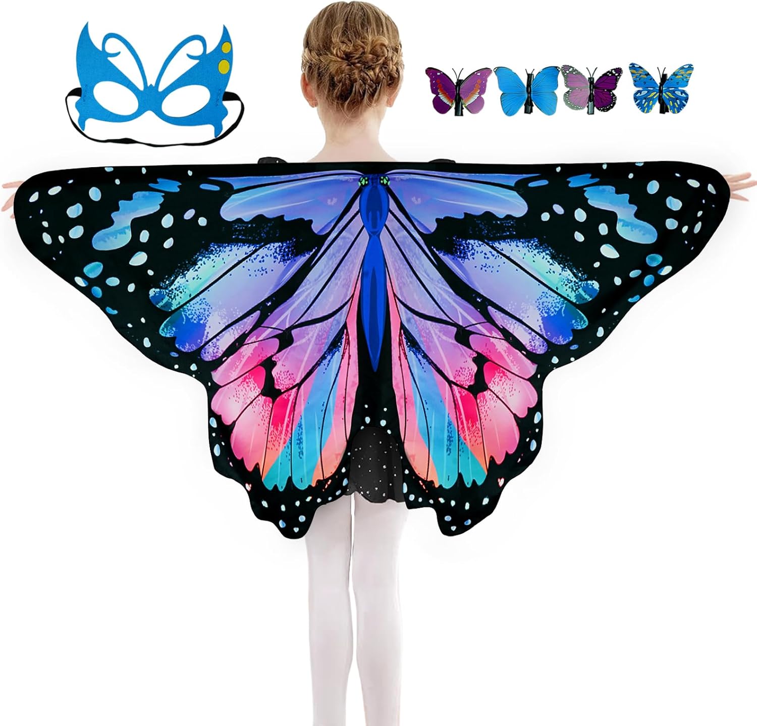 Kids Butterfly Wings Costume for Girls Fairy-Wings Mask Party Favors Gifts (Blue Red sets)