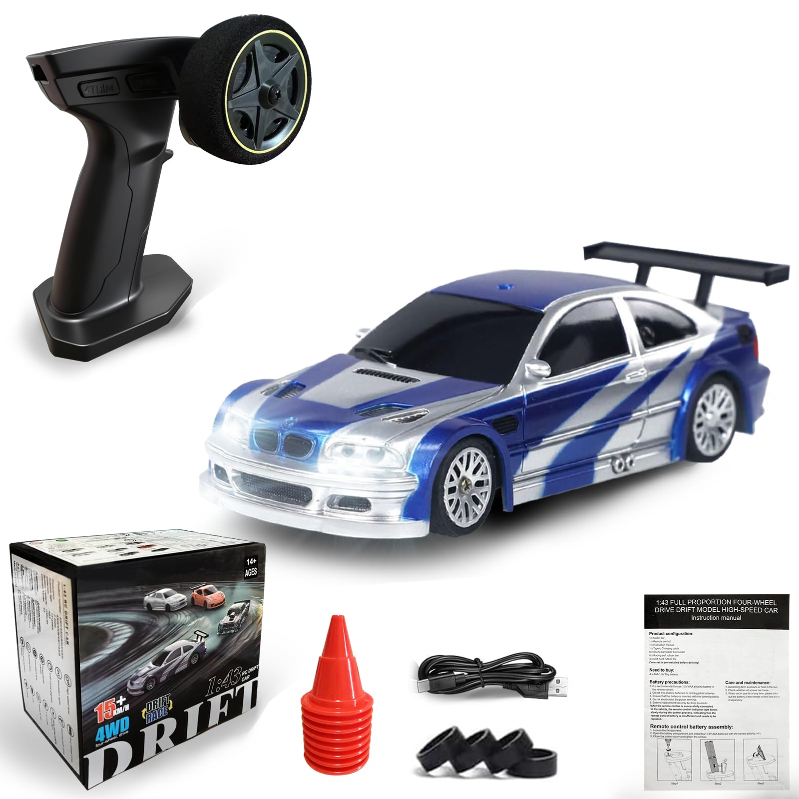 1/43 RC Drift Car, Mini Fast Small Remote Control Car with Gyroscope, 2.4GHz 4WD Full Proportional High Speed Micro Hobby RC Cars with Lights Racing Tires, Toy Model Gift for Adults Kids Boys Girls