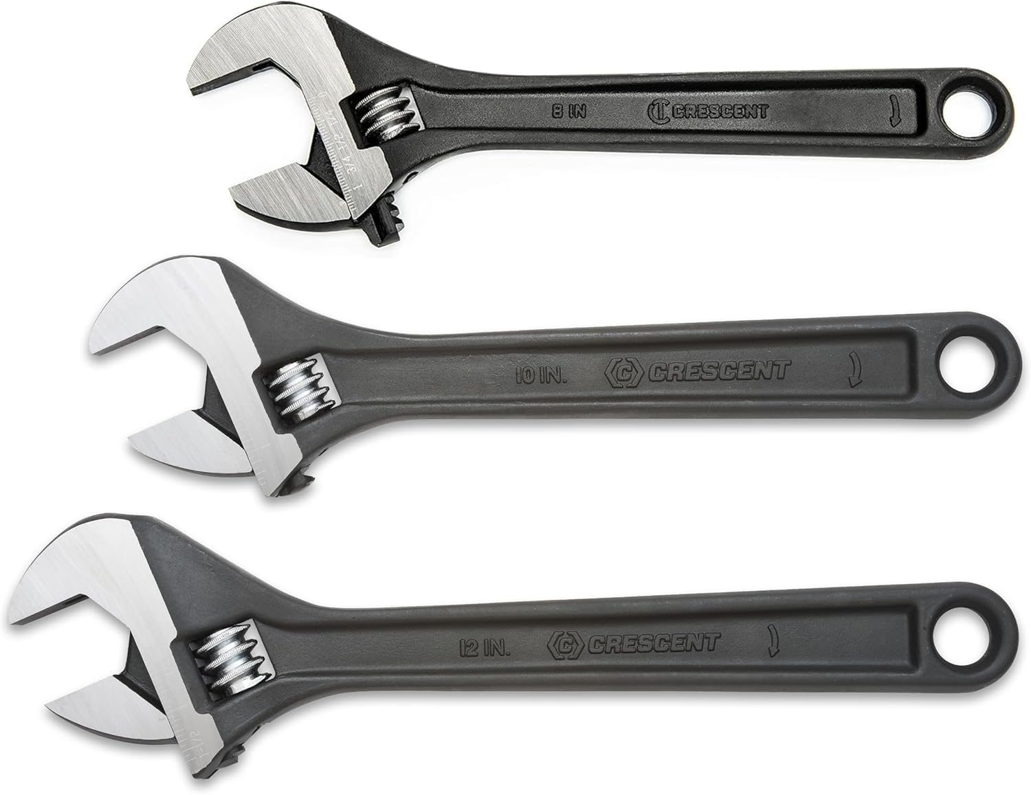 Crescent 8" & 10" & 12" Adjustable Black Oxide Wrenches - Alloy Steel, Heat Treated, Corrosion Resistant, Wide Handle, Easy Adjustment
