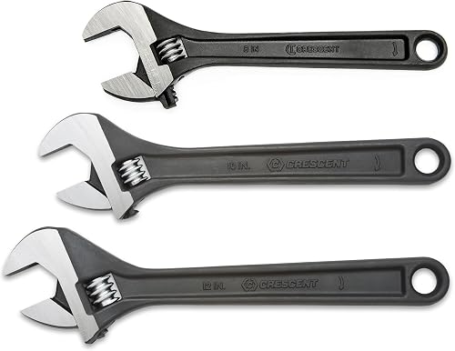 Crescent 8" & 10" & 12" Adjustable Black Oxide Wrenches - Alloy Steel, Heat Treated, Corrosion Resistant, Wide Handle, Easy Adjustment