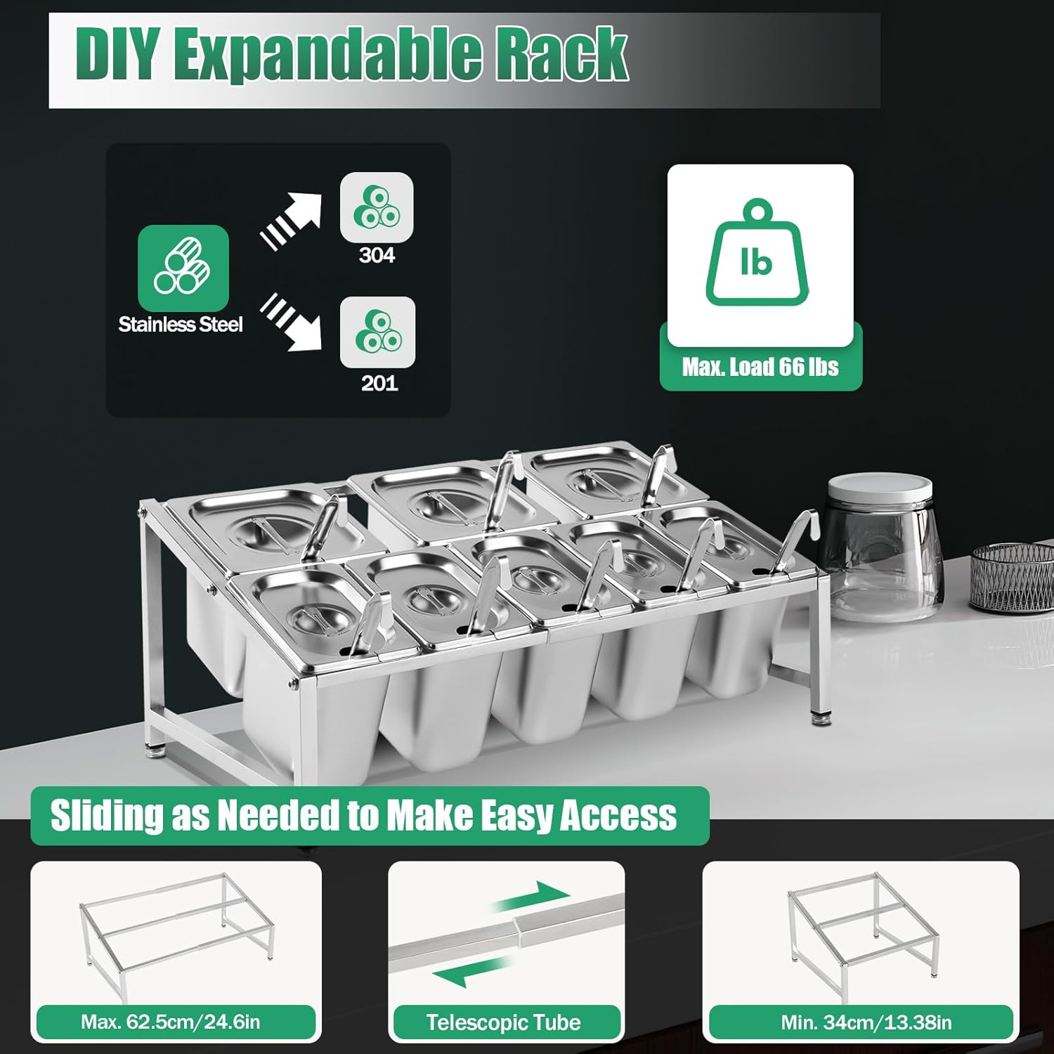 Topping Station Stainless Steel, 5x1/9 + 3x1/6 Pans Seasoning Containers with Lids, 8 Compartment Trays With 8 Spoons for Prepping Ingredients and Toppings for Kitchen Pantry Use