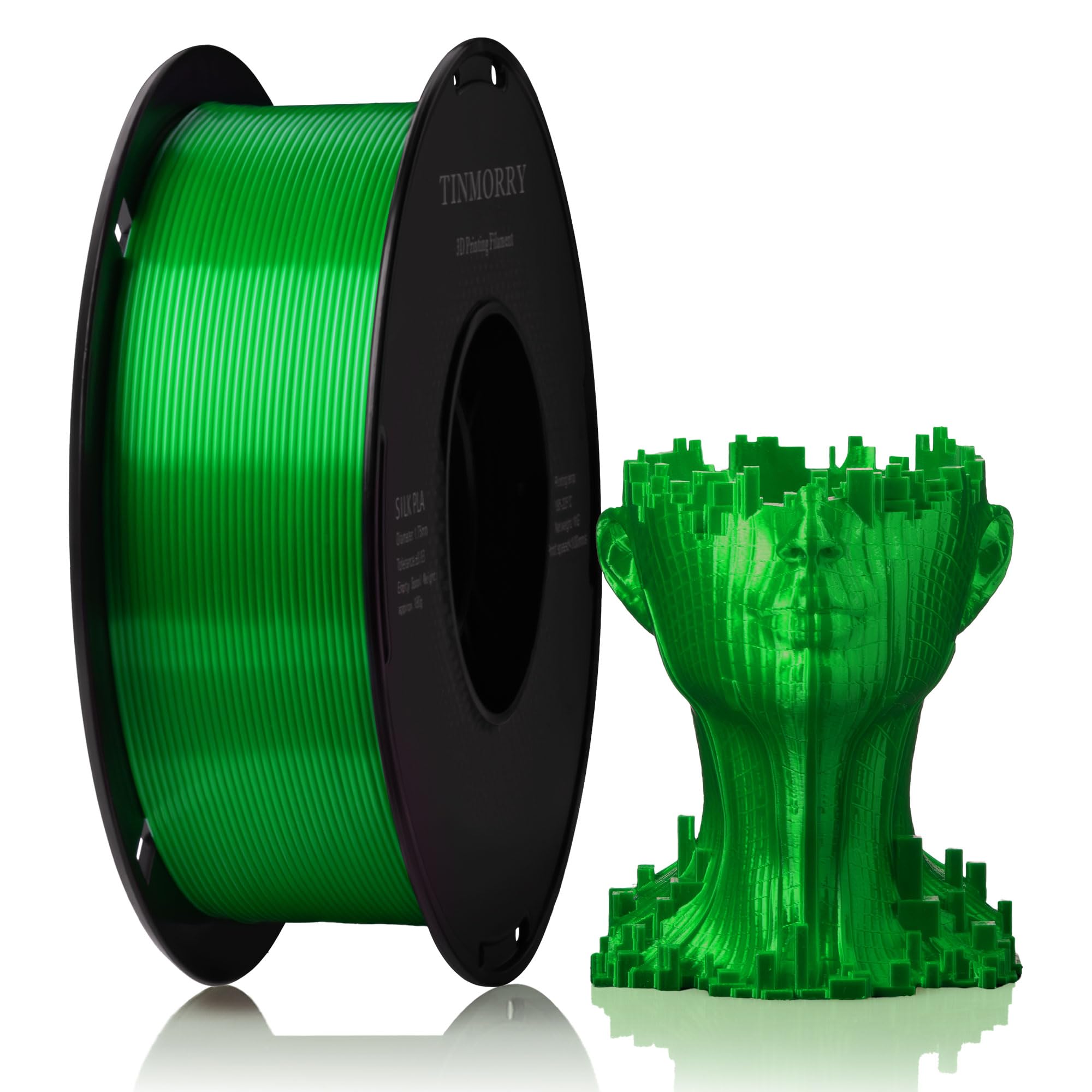 TINMORRY Silk PLA Filament 1.75 mm, 1 KG, Silk Green | Silk Finish, Easy Printing, Smooth Feeding, Neatly Wound, Beginner-Friendly, Compatible with Most FDM 3D Printers