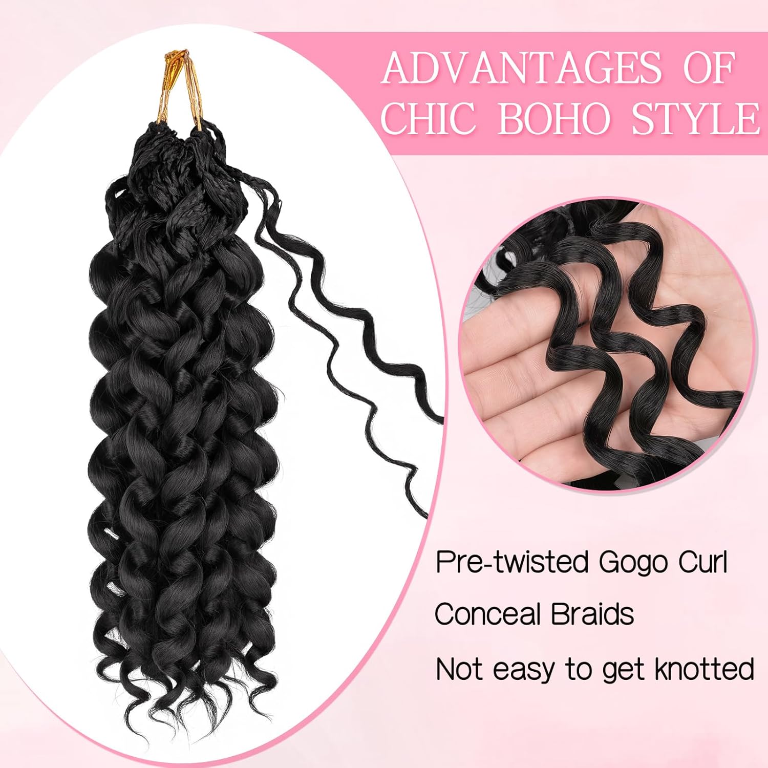 12 Inch Crochet Hair for Black Women, Gogo Curly Crochet Hair Ocean Wave Braiding hair, Natural Black Water Wave Braids (12inch, 8 Packs, 1B#)