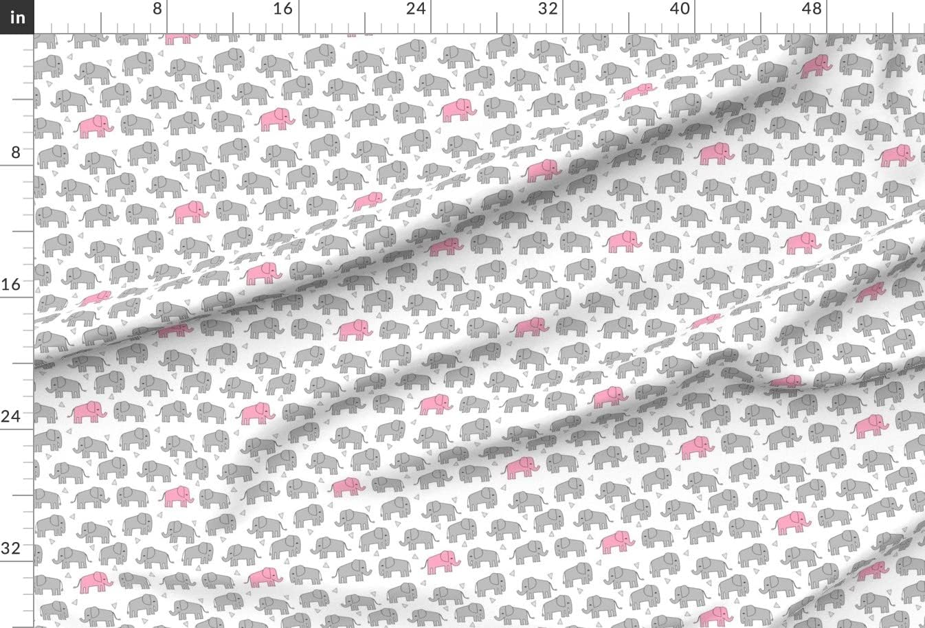 Spoonflower Fabric - Elephant Pink Grey Nursery Girl Sweet Elephants Cute Printed on Upholstery Velvet Fabric Fat Quarter - Upholstery Home Decor Bottomweight Apparel