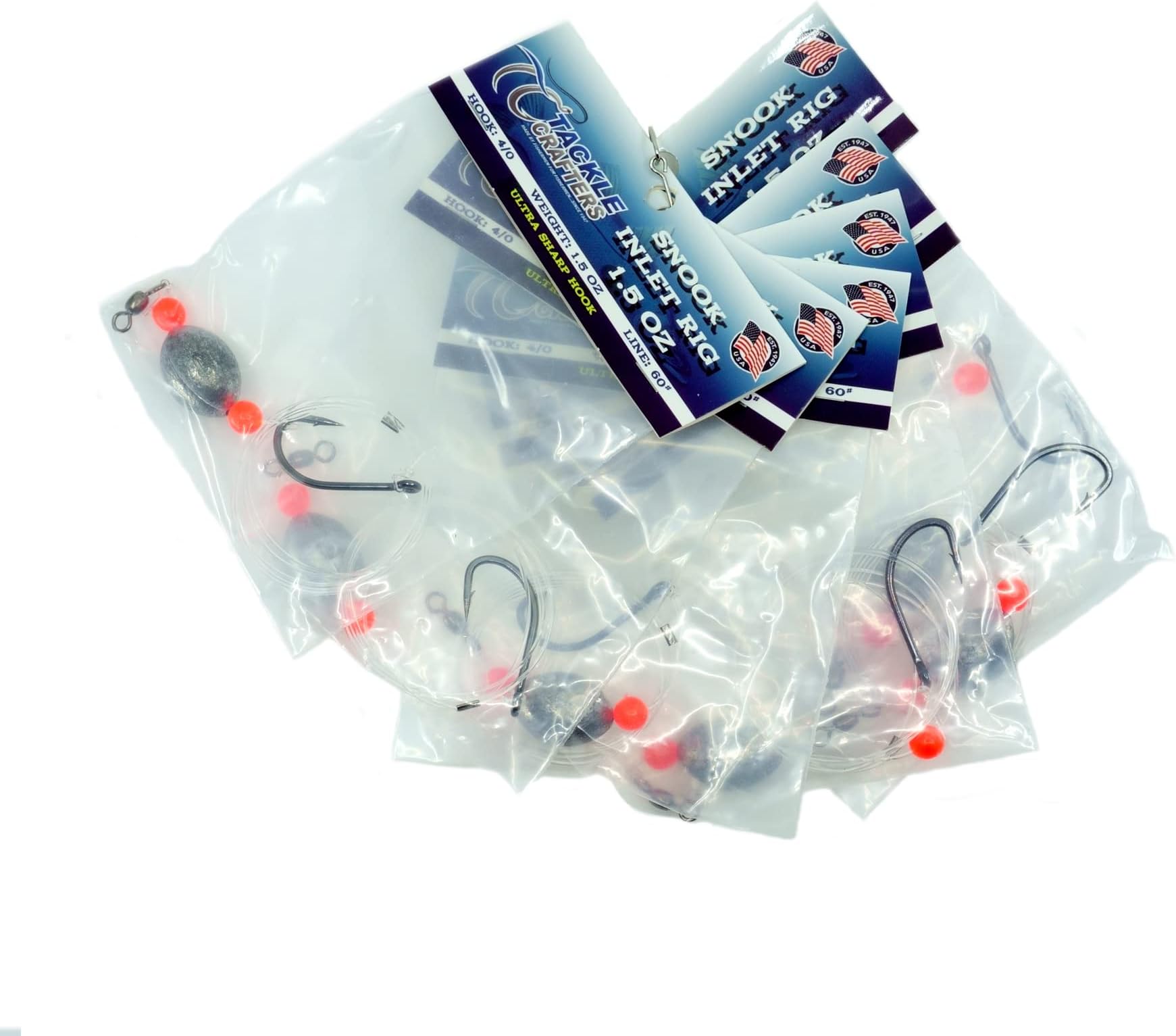 Snook Inlet Rig - Pack of 6 - Live Bait Rigs with Swivel and Egg Sinkers for Snook