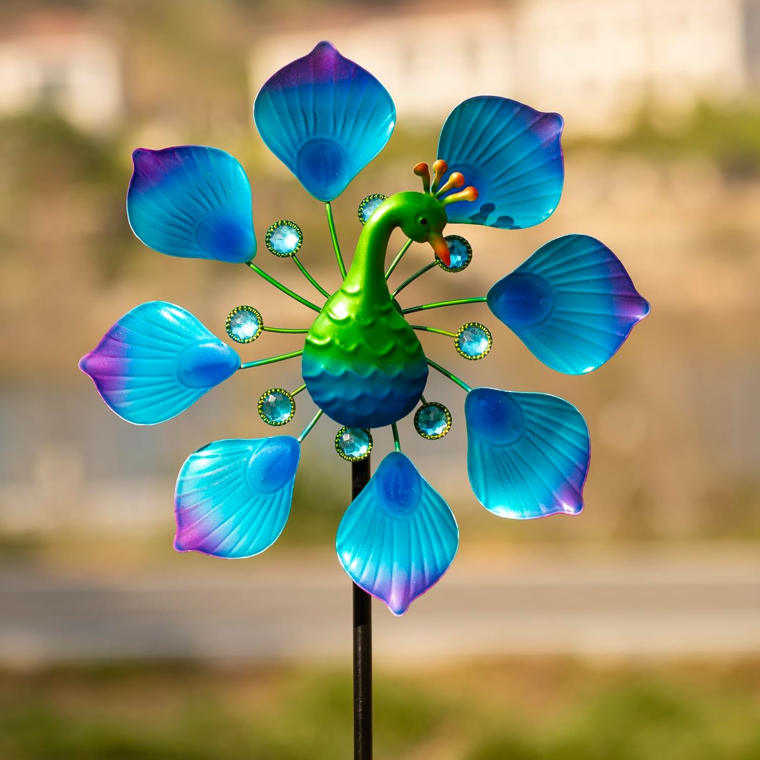 44" Peacock Garden Wind Spinners - Metal Outdoor Stakes Kinetic Wind Spinner Windmills Decor, Wind Sculpture Yard Art Decorations for Patio, Lawn & Garden