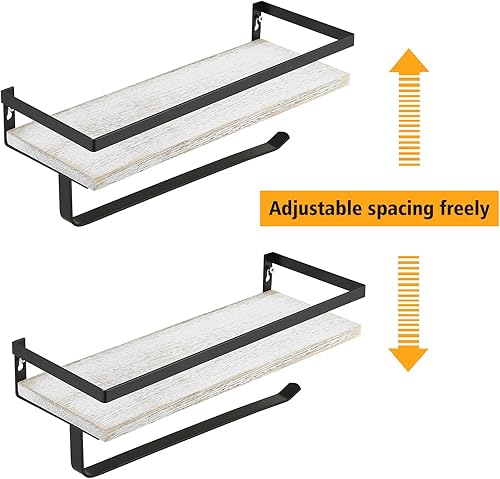 Vista 16 de BESy Estantes flotantes de almacenamiento montados en la pared con barra de toallero, soporte para toallas de papel con estante para cocina, Negro