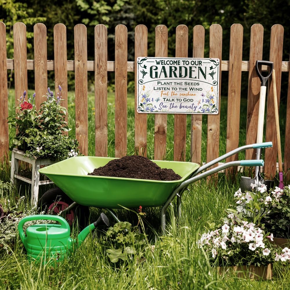 Welcome To Our Garden Metal Sign 12"x8" Outside Garden Welcome Sign Gardening Gifts and Decorations for Women Gardeners Plant Lovers - Image 7