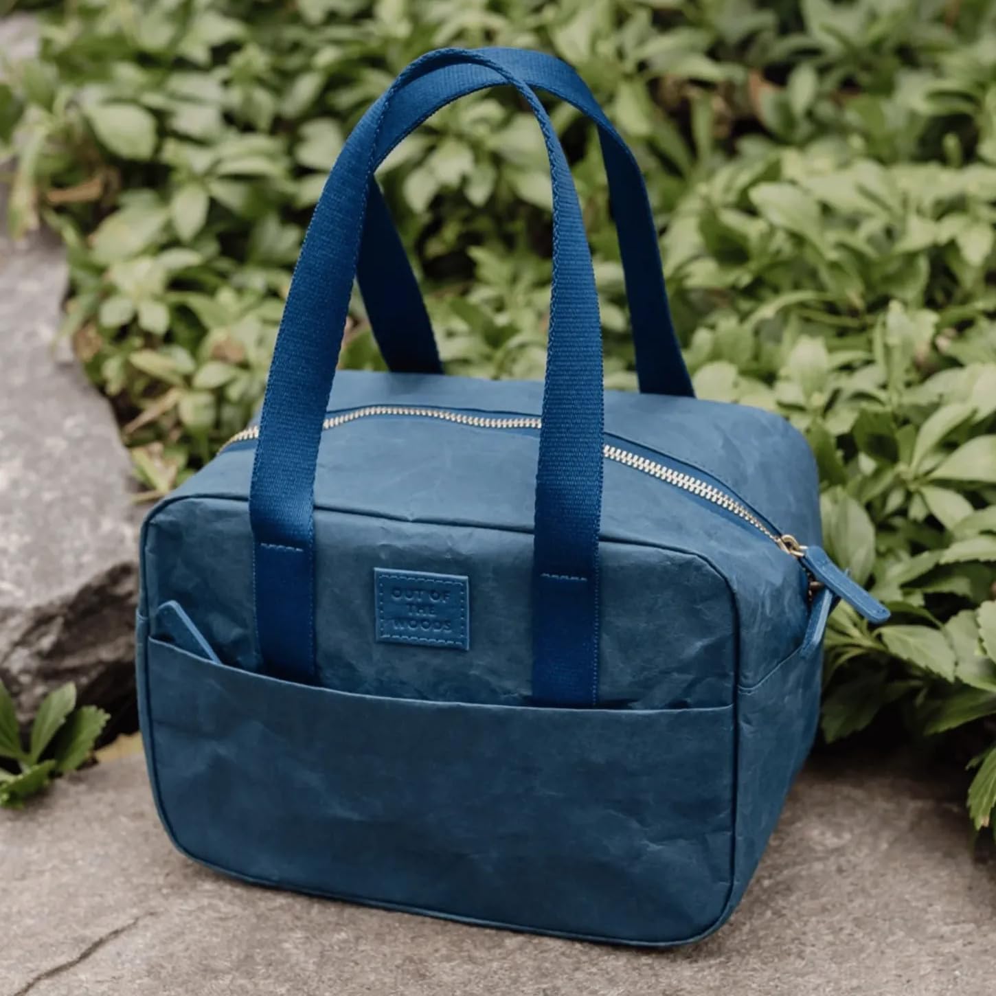 Out of the Woods Navy Collection Leo Lunch Cooler, Blue, Reusable & Eco-Friendly, Washable Paper, Insulated, Front Pocket, Zipper Closure, Folds Flat