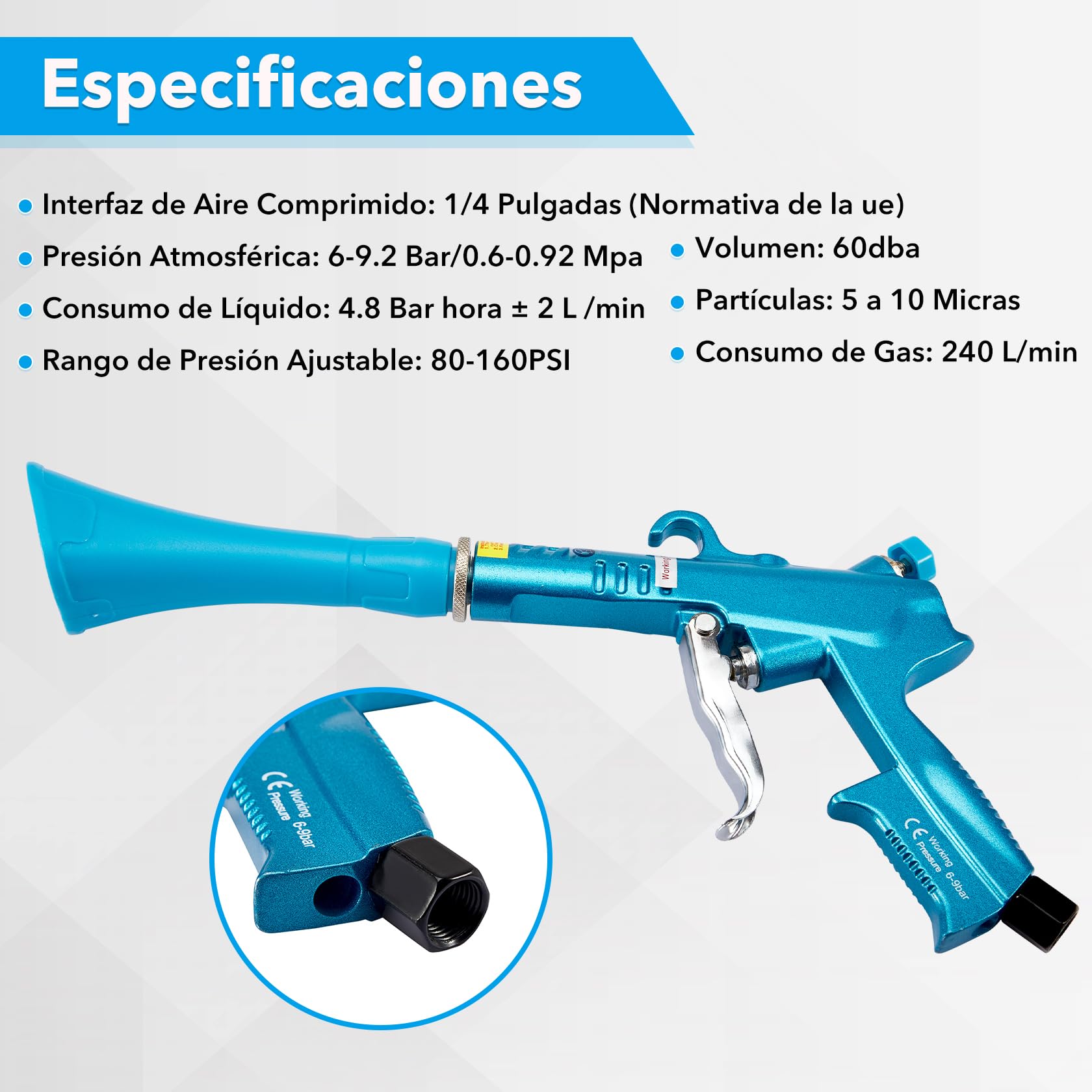 CarBole Pistola de Limpieza de Coches de Aleación de Aluminio 6-9.2Bar,Pistola de Aire para Compresor,Las Cabezas de Pistola Cuadradas Son más Adecuadas para Limpiar Interiores de Automóviles