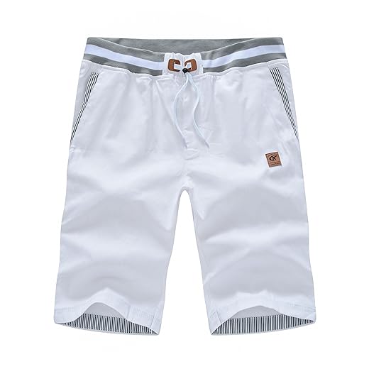 Shorts masculinos de algodão Casaul com cordão, bolsos com zíper, cintura elástica para esportes