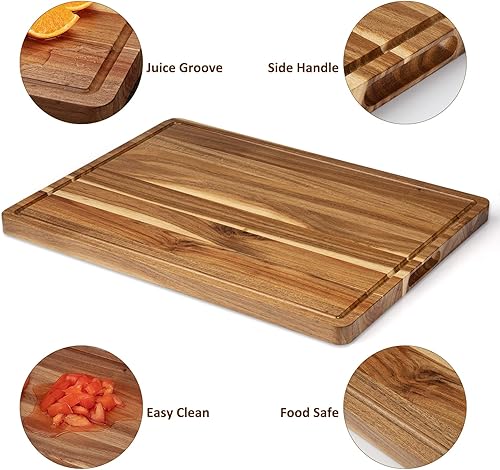 Miniatura 7 de Tabla de cortar de madera extra grande resistente con ranura para jugo, bloque de carnicero de madera de acacia gruesa, 20 x 15 pulgadas, 4 piezas